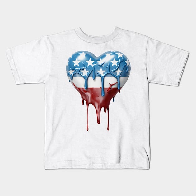 American Flag Dripping Heart #3 Kids T-Shirt by Chromatic Fusion Studio